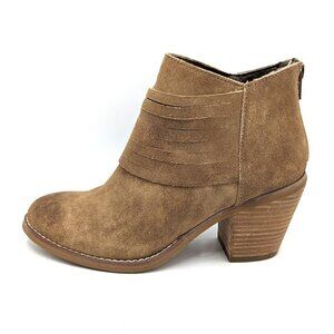 Seychelles Distressed Suede Tan Beige Ankle Boots Booties Stacked Heel Sz 6 (36)